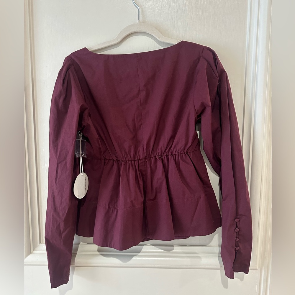 STAUD Peggy Babydoll Blouse Plum Purple Square Neck XS NWT Empire Sleeve Top - Picture 5 of 5